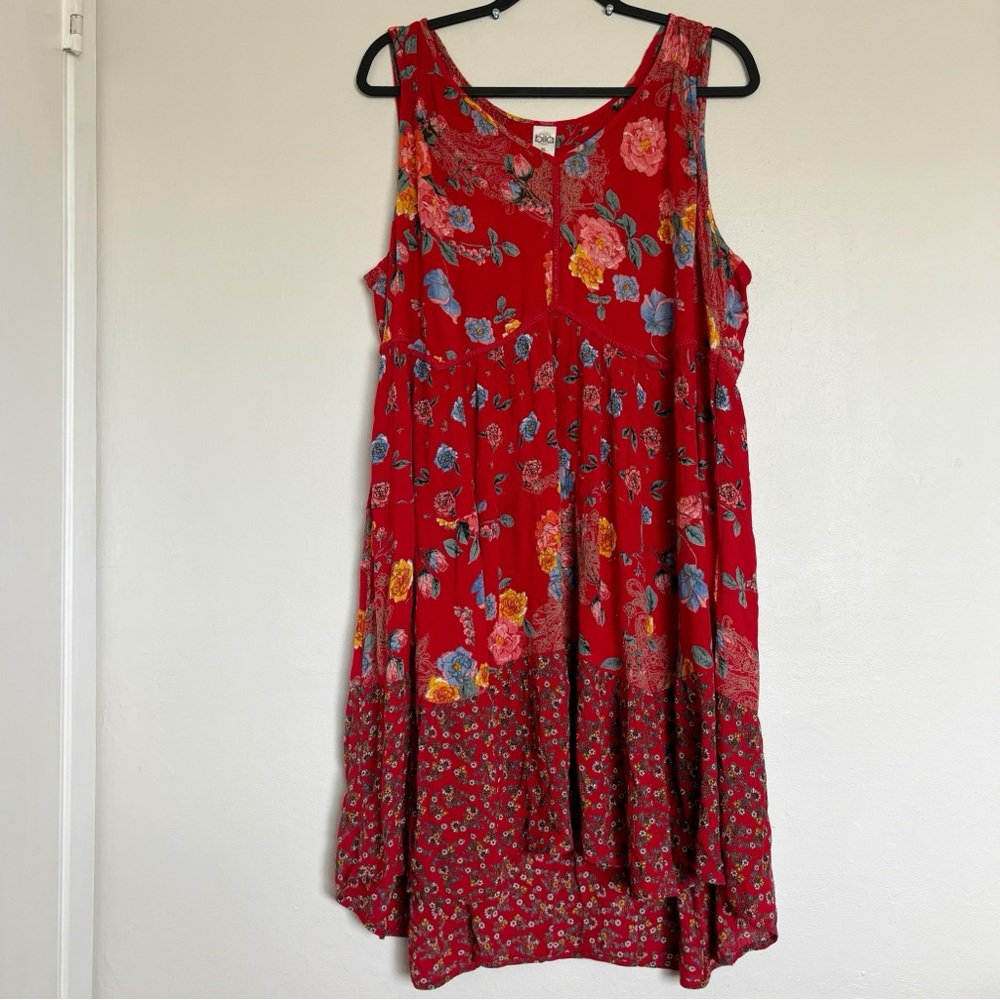 Bila Sleeveless V-Neck Rayon Mixed Floral Print Asymmetrical Dress Size XL Boho - Picture 2 of 12